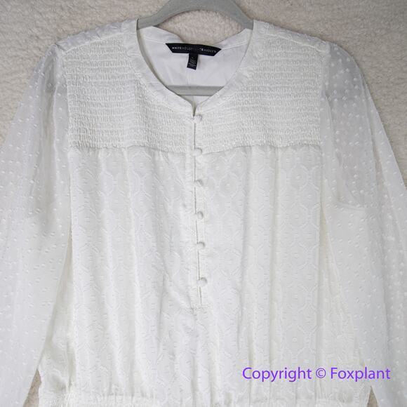 New!‎ White House Black Market Smocked Blouson Dress ivory white, size L - Picture 6 of 16